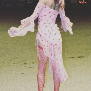 NWT Dolls Kill Sugar Thrillz Evening Shade Mesh Rose Pink dress Womens XS